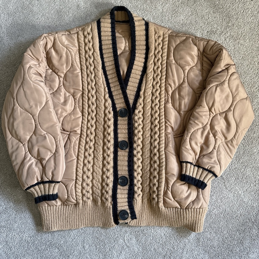 Commense Women’s Tan Quilted Cardigan Sweater Size Medium